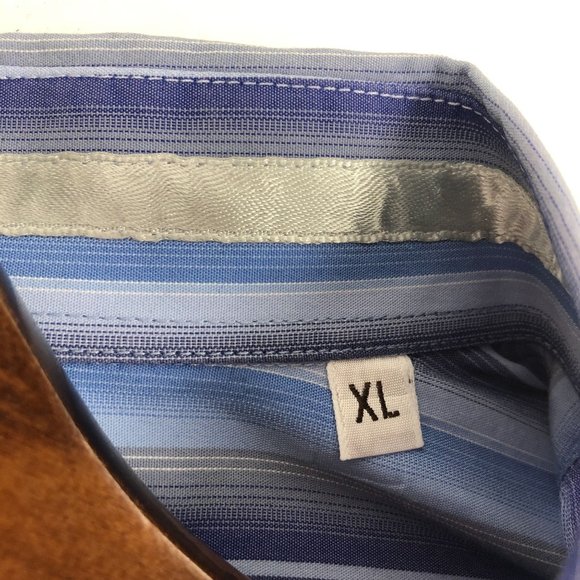 Kenneth Cole New York Men's Size XL Blue Striped Long Sleeve Dress Shirt Italy - Picture 7 of 9